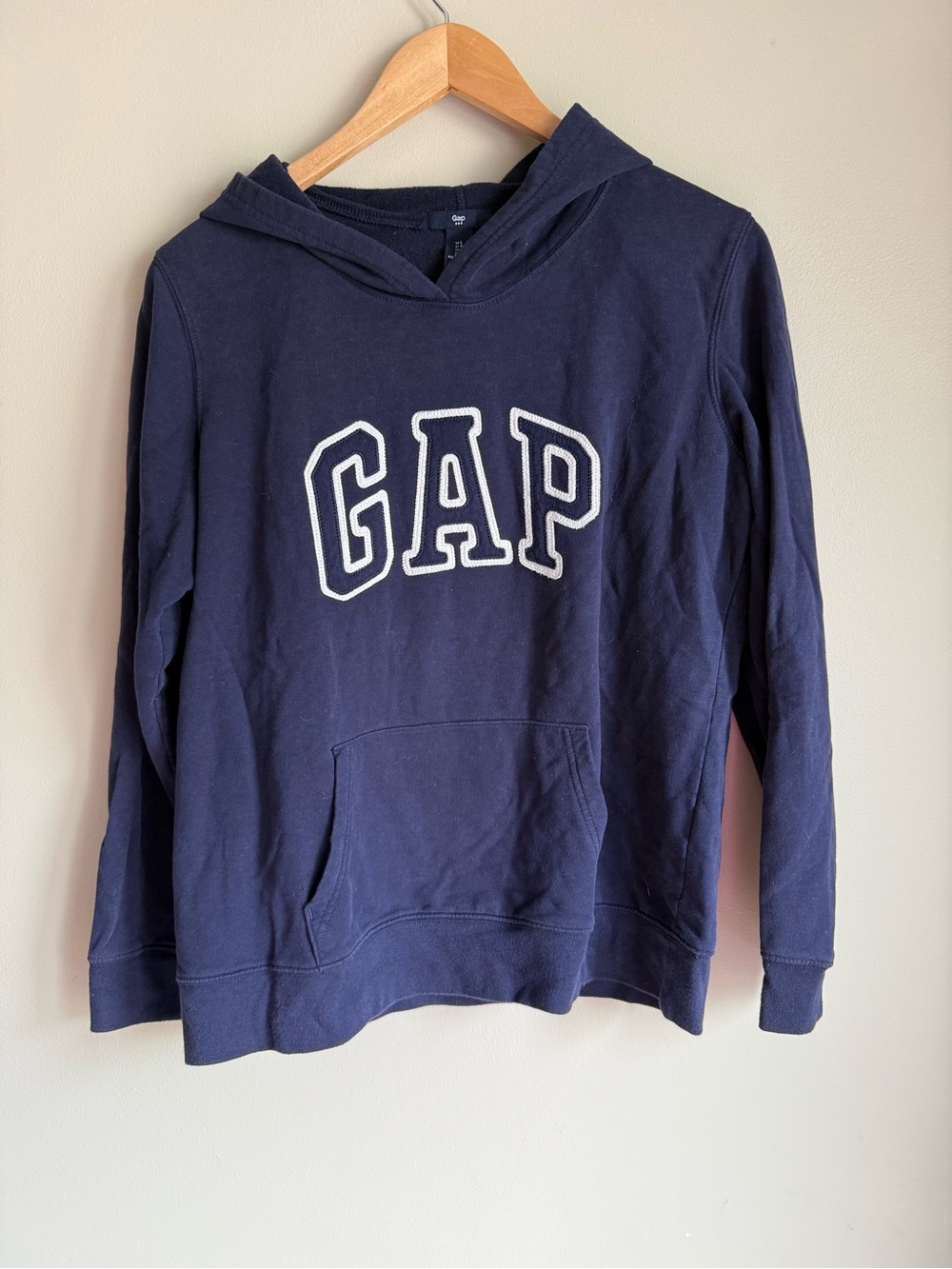 GAP Navy Pullover Hoodie with White Embroidered Outline Logo Large
